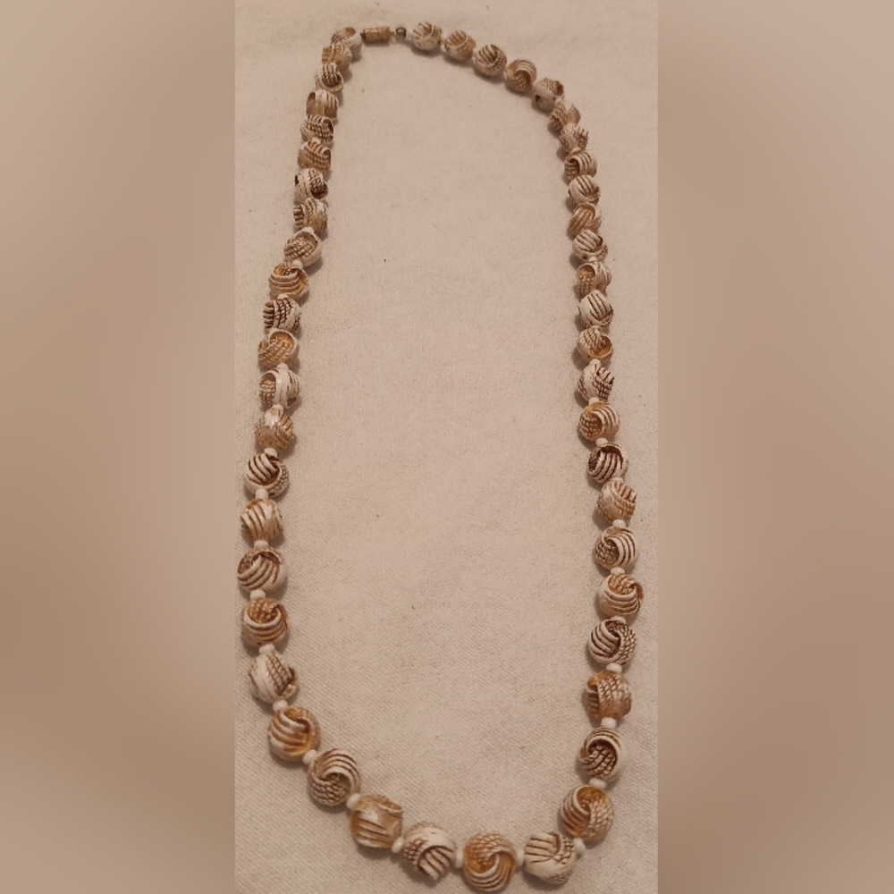 White and Gold Spiral Bead Necklace for Women